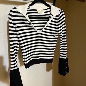 Maeve Black & White Striped Sailor Sweater Gold Button Sleeves Size S